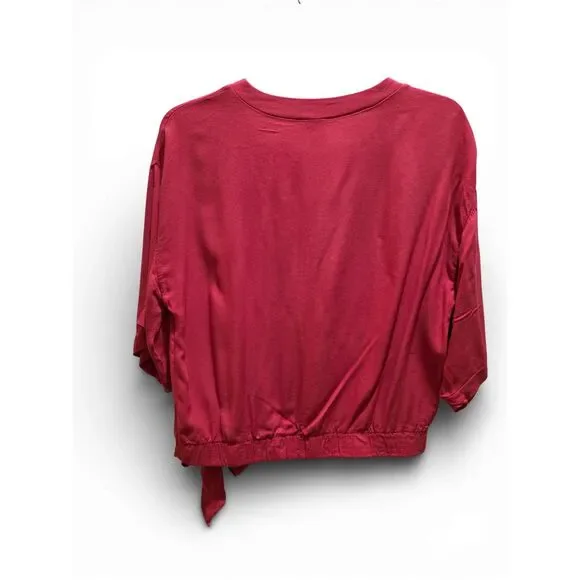 Women’s Burgundy Wrap Front Top | Short Sleeve Tie Waist Blouse | Medium - Picture 12 of 14